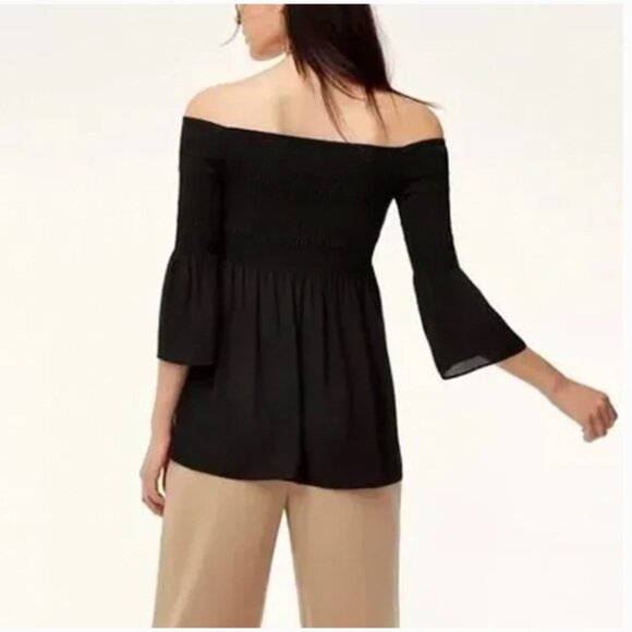 Aritzia Babaton Black Grantland Smocked Bell Sleeve Off The Shoulder Blouse S - Picture 3 of 16